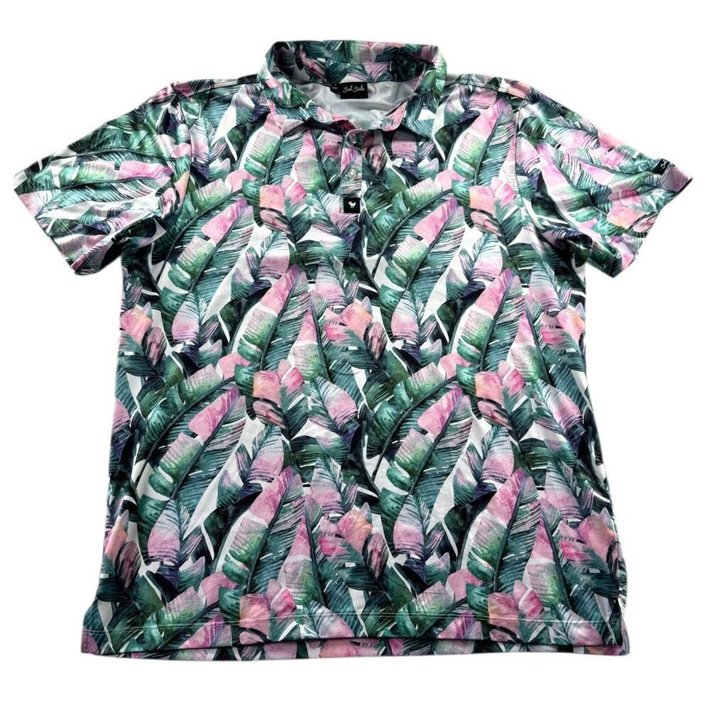 Bad Birdie Performance Polo Mens L Floral Leaves Stretch Golf Shirt Short Sleeve